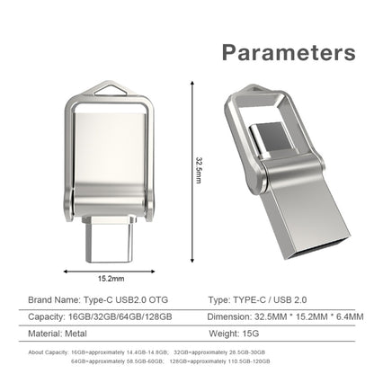 32GB USB 2.0 + Type-C/USB-C High Speed Mini Computer and Phone Dual-purpose Rotary U Disk(Silver) - USB Flash Drives by buy2fix | Online Shopping UK | buy2fix