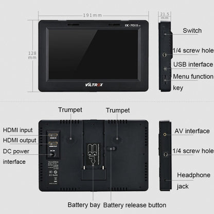 VILTROX DC-70II 7 Inch 4K HD Camera Director Monitor Film Camera Video Monitor - Camera Accessories by VILTROX | Online Shopping UK | buy2fix