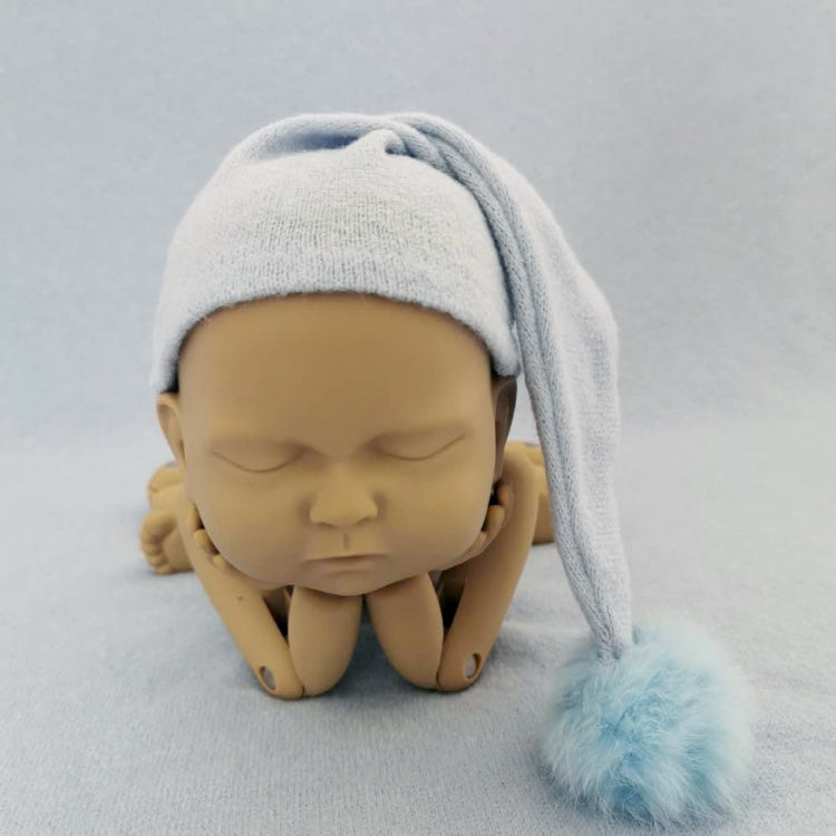 Newborn Photography Clothing Baby Photography Fur Ball Knitted Long Tail Hat(Light Blue) - Camera Accessories by buy2fix | Online Shopping UK | buy2fix