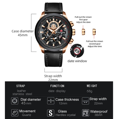 VAVA VOOM 2311P-FH Rose Gold Shell Belt Men Waterproof Sports Luminous Calendar Casual Quartz Hollow Watch - Sport Watches by VAVA VOOM | Online Shopping UK | buy2fix