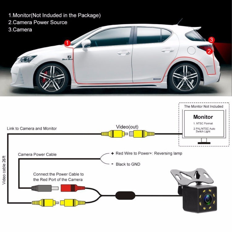 R0003 LED Fill Light External Reversing Video Camera HD Night Vision CCD Car Camera 12 Lights Camera(N System) - In Car by buy2fix | Online Shopping UK | buy2fix