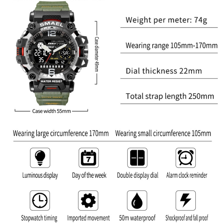 SMAEL 8072 Alloy Outdoor Multifunctional Electronic Watch Men Dual Display Waterproof Watch(Beige) - Metal Strap Watches by SMAEL | Online Shopping UK | buy2fix