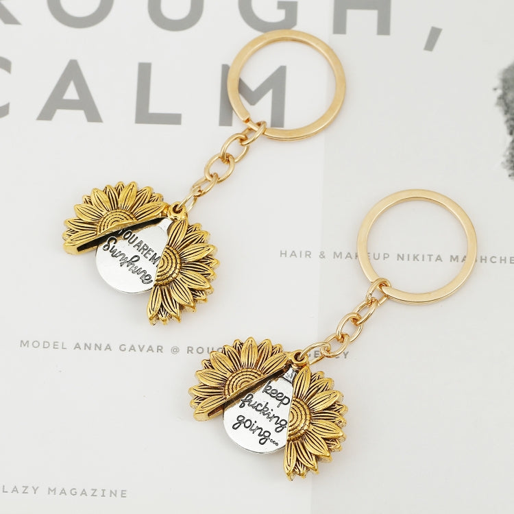 N2003-27 Ancient Gold Keychain Alloy Sunflowers Shape Can Open Double Side Engraving Accessories Pendant - In Car by buy2fix | Online Shopping UK | buy2fix