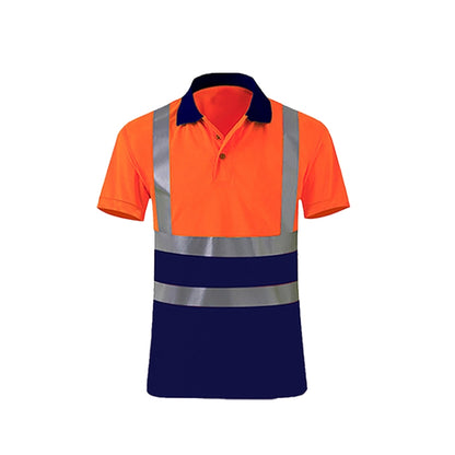 Reflective Quick-drying T-shirt Lapel Short-sleeved Safety Work Shirt, Size: XXXL(Orange Red +Navy Blue) - Workplace Safety Supplies by buy2fix | Online Shopping UK | buy2fix