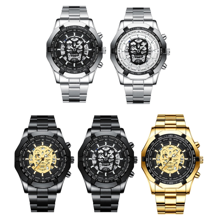 BINBOND S034 30M Waterproof Quartz Watch Skull Skeleton Luminous Watch(White Steel White) - Metal Strap Watches by BINBOND | Online Shopping UK | buy2fix