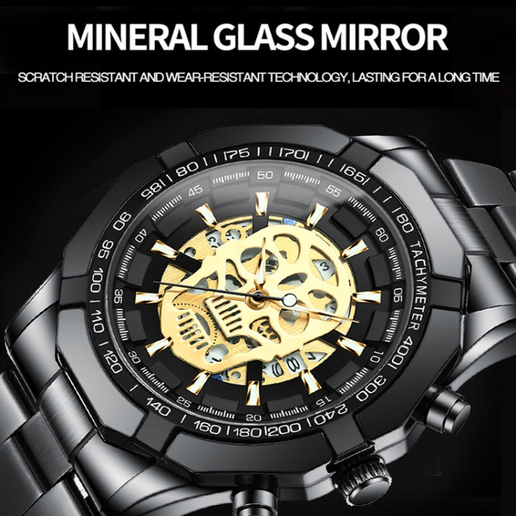 BINBOND S034 30M Waterproof Quartz Watch Skull Skeleton Luminous Watch(Full Gold Black Gold Nail) - Metal Strap Watches by BINBOND | Online Shopping UK | buy2fix
