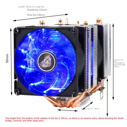 Desktop Computer Double Copper Tube CPU Radiator Super Quiet Without Light 3-pin Single Fan - Fan Cooling by buy2fix | Online Shopping UK | buy2fix