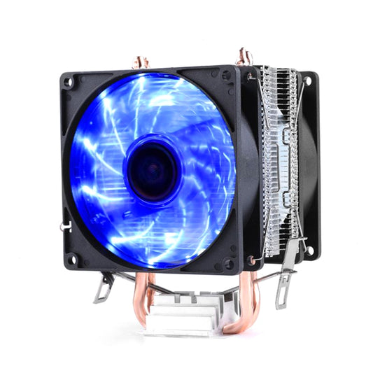 Desktop Computer Double Copper Tube CPU Radiator Super Quiet Blue Light 3-pin Double Fan - Fan Cooling by buy2fix | Online Shopping UK | buy2fix