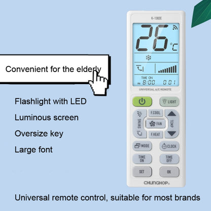 CHUNGHOP K-1302E Night Light Large Screen Battery Universal Air Conditioner Remote Control - Air-Conditioner by CHUNGHOP | Online Shopping UK | buy2fix
