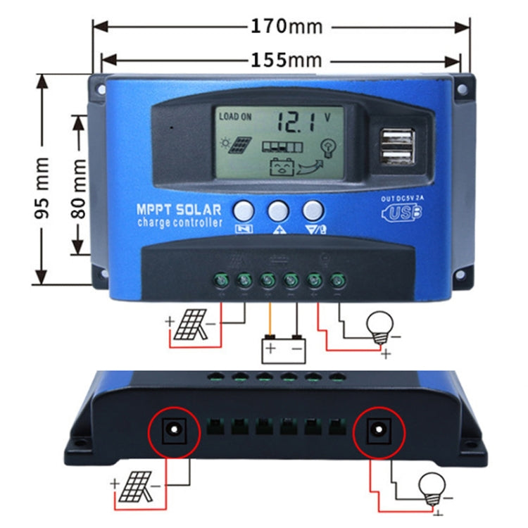 YCX-003 30-100A Solar Charging Controller with LED Screen & Dual USB Port Smart MPPT Charger, Model: 12/24V 50A - Others by buy2fix | Online Shopping UK | buy2fix