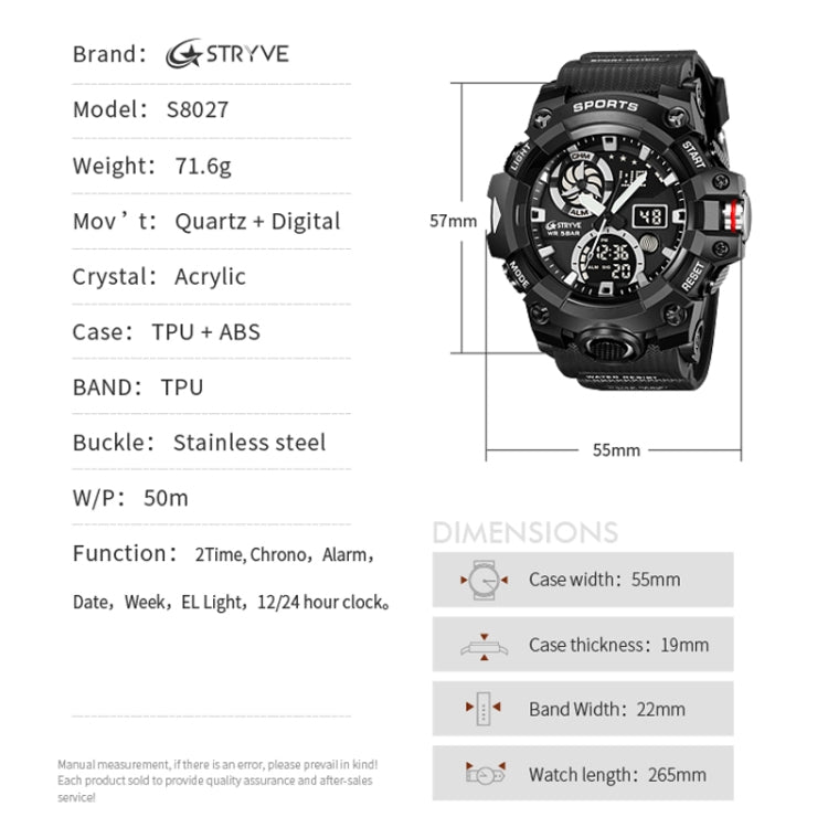 STRYVE S8027 Sports Multifunctional Luminous Dual Display Chronograph Student Watch(Translucent Green) - Leather Strap Watches by STRYVE | Online Shopping UK | buy2fix