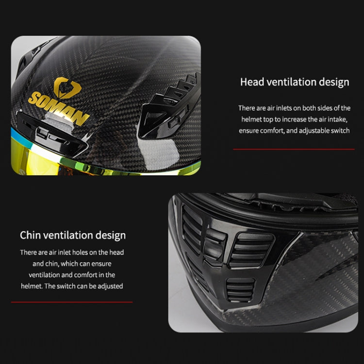 SOMAN Motorcycle Carbon Fiber Double Lens Thermal Safety Helmet, Size: XL(Snake Carbon Fiber) - Helmets by SOMAN | Online Shopping UK | buy2fix