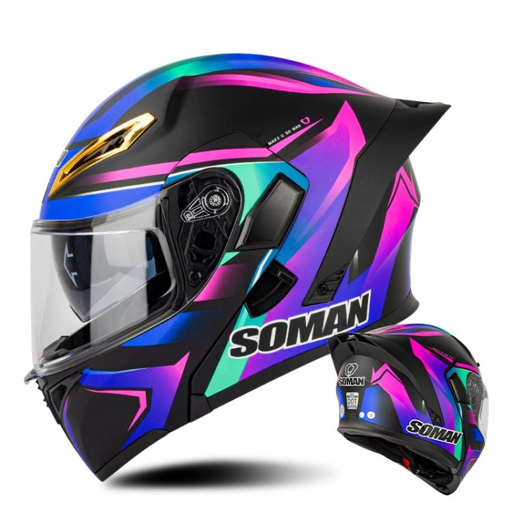 SOMAN Motorcycle Dual Lens Riding Peel-Off Full Coverage Helmet, Size: XL(Sapphire Vision) - Helmets by SOMAN | Online Shopping UK | buy2fix