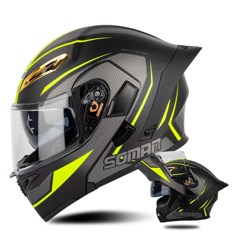 SOMAN Motorcycle Dual Lens Riding Peel-Off Full Coverage Helmet, Size: XXL(Black Yellow Track) - Helmets by SOMAN | Online Shopping UK | buy2fix