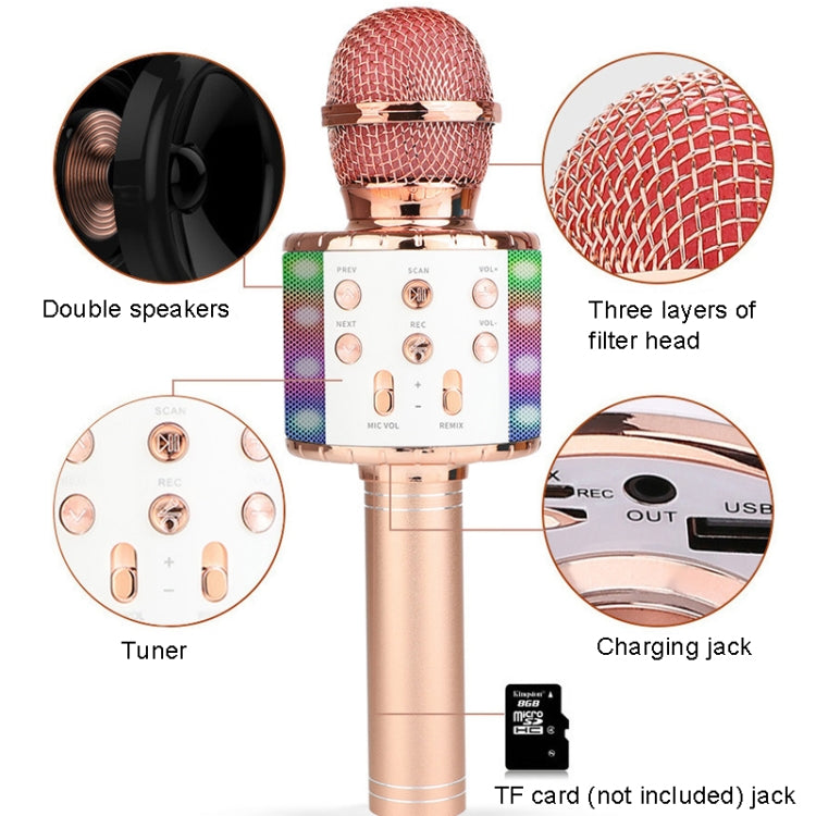 WS-858L LED Light Flashing Wireless Capacitance Microphone Comes With Audio Mobile Phone Bluetoon Live Microphone(Rose Gold) - Microphone by buy2fix | Online Shopping UK | buy2fix