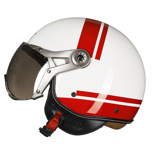 GXT Electric Vehicle Half Cover Helmet Four Seasons Retro Helmet, Size: XL(Painted White Red Stripes) - Helmets by GXT | Online Shopping UK | buy2fix