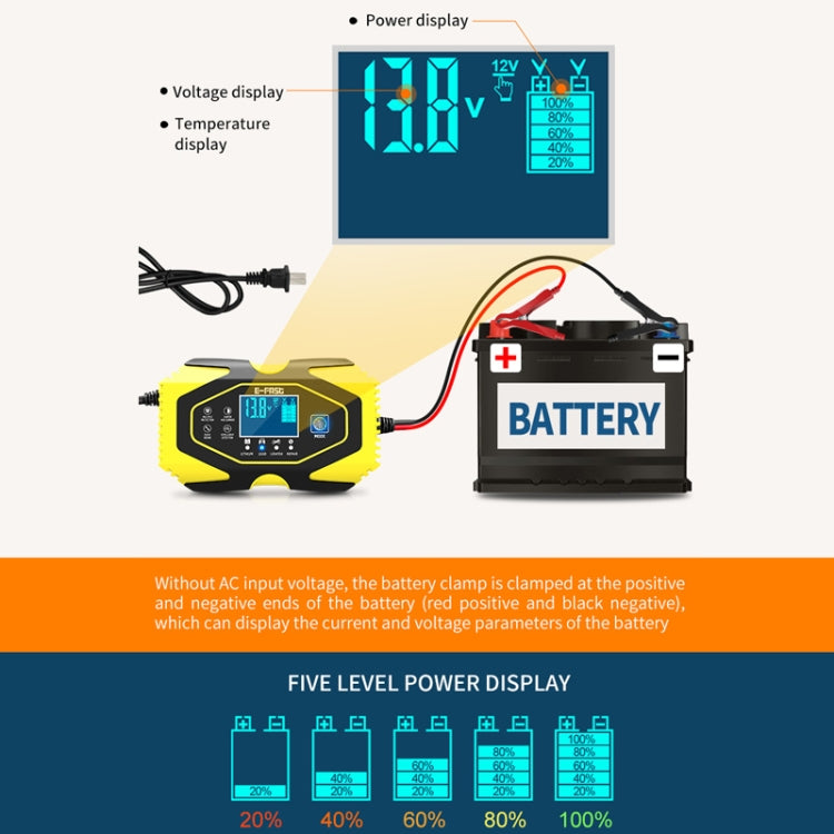 E-FAST Car Battery Charging LED Current Voltage Power Display Charger(UK Plug) - Power Bank by E-FAST | Online Shopping UK | buy2fix