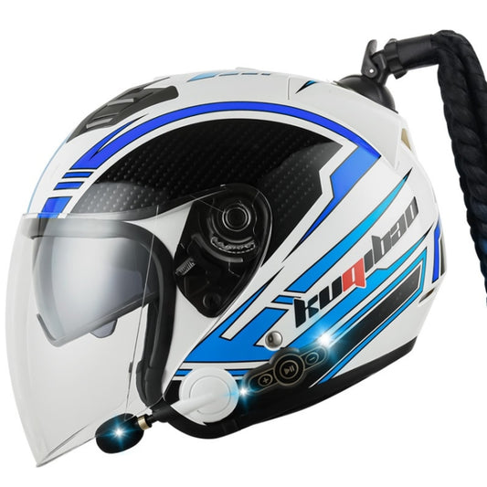 KUQIBAO Motorcycle Bluetooth Headset Double Lens Helmet With Braid, Size: XL(White Phantom Fiber) - Helmets by KUQIBAO | Online Shopping UK | buy2fix