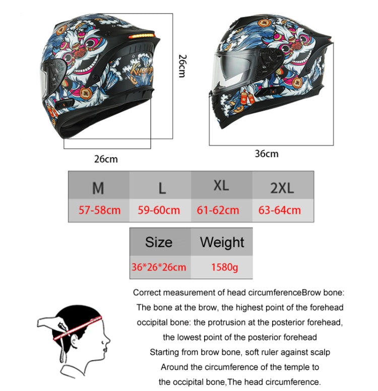 KUQIBAO Motorcycle Dual Lens Anti-Fog Helmet With LED Light, Size: XL(White Wake Lion) - Helmets by KUQIBAO | Online Shopping UK | buy2fix