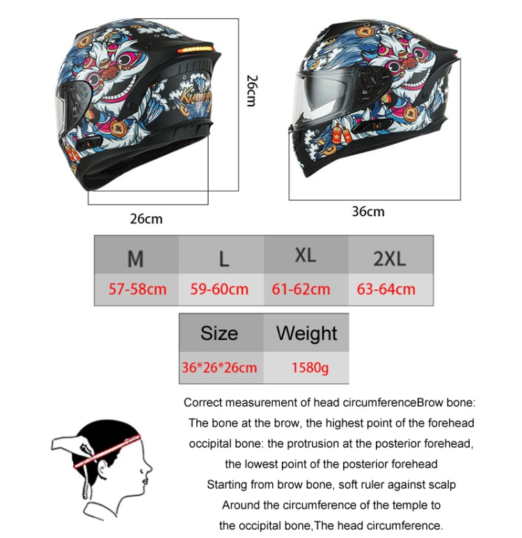 KUQIBAO Motorcycle Dual Lens Anti-Fog Helmet With LED Light, Size: L(Matte Black Wake Lion) - Helmets by KUQIBAO | Online Shopping UK | buy2fix