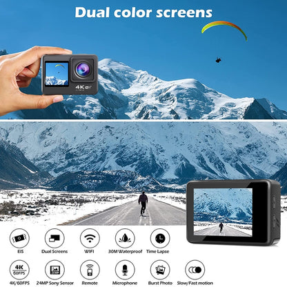 WIFI Color Dual-Screen HD 4K Anti-Shake Video Outdoor Waterproof Sports Camera(AT-Q60AR) - Other Camera by buy2fix | Online Shopping UK | buy2fix