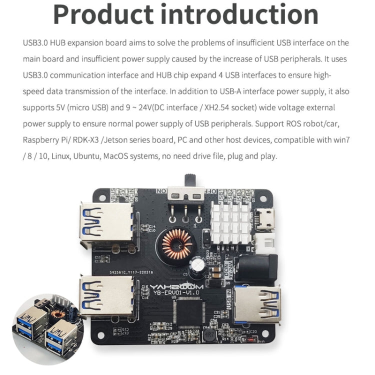 Yahboom USB3.0 HUB Expansion Board ROS Robot Expansion Dock(6000301226) - Robotics Accessories by Yahboom | Online Shopping UK | buy2fix