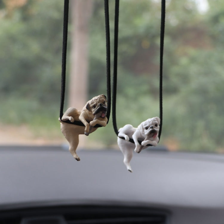 Small Bulldog Cute Dog Car Rearview Mirror Pendant(White) - Ornaments by buy2fix | Online Shopping UK | buy2fix