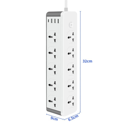 D15 2m 3000W 10 Plugs + PD + 3-USB Ports Vertical Socket With Switch, Specification: Three-pin US Plug - Extension Socket by buy2fix | Online Shopping UK | buy2fix