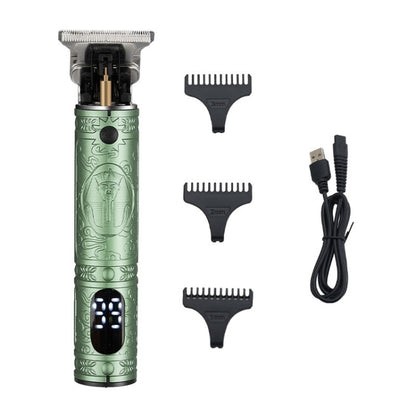 Vintage Pharaoh Engraving USB Rechargeable Hair Clipper With LCD Display(Green) - Hair Trimmer by buy2fix | Online Shopping UK | buy2fix