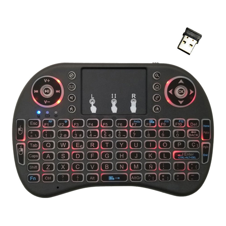 Support Language: Spanish i8 Air Mouse Wireless Backlight Keyboard with Touchpad for Android TV Box & Smart TV & PC Tablet & Xbox360 & PS3 & HTPC/IPTV - MINI PC Accessories & Gadgets by buy2fix | Online Shopping UK | buy2fix