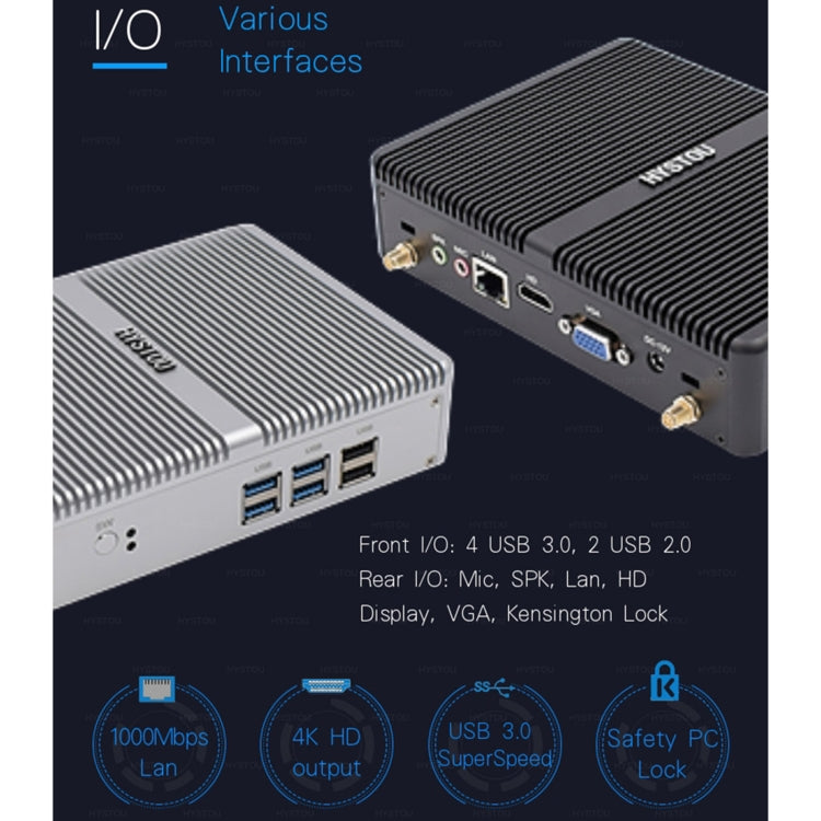 HYSTOU H2 Windows / Linux System Mini PC, Intel Core I3-7167U Dual Core Four Threads up to 2.80GHz, Support mSATA 3.0, 16GB RAM DDR4 + 256GB SSD 500GB HDD (White) - Windows Mini PCs by HYSTOU | Online Shopping UK | buy2fix