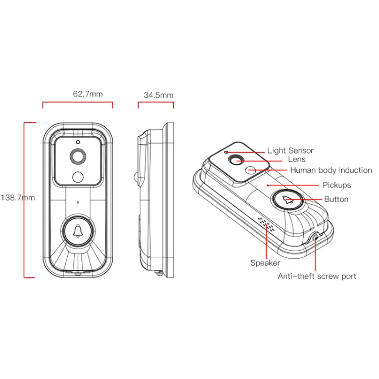 Anytek B60 720P Smart WiFi Video Visual Doorbell, Support APP Remote & PIR Detection & TF Card(White) - Security by Anytek | Online Shopping UK | buy2fix