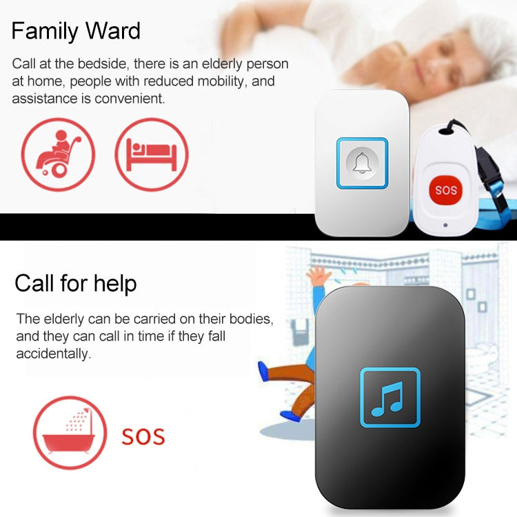 CACAZI C86 Wireless SOS Pager Doorbell Old man Child Emergency Alarm Remote Call Bell, US Plug(Black) - Wireless Doorbell by CACAZI | Online Shopping UK | buy2fix