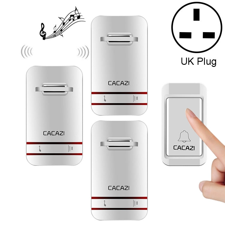 CACAZI V027G One Button Three Receivers Self-Powered Wireless Home Kinetic Electronic Doorbell, UK Plug - Security by CACAZI | Online Shopping UK | buy2fix