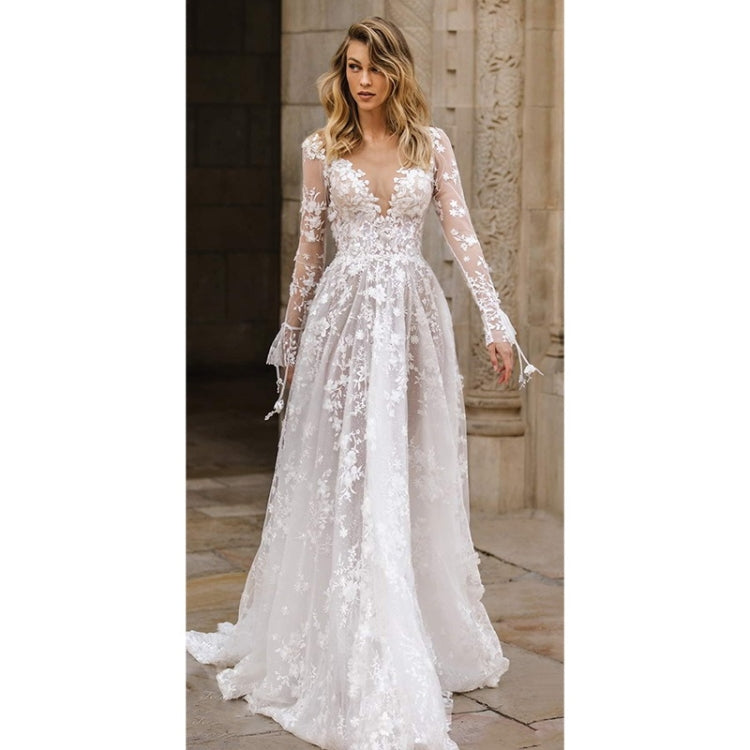 Women Sexy Lace Long Sleeve Evening Dress (Color:White Size:M) - Dress by buy2fix | Online Shopping UK | buy2fix